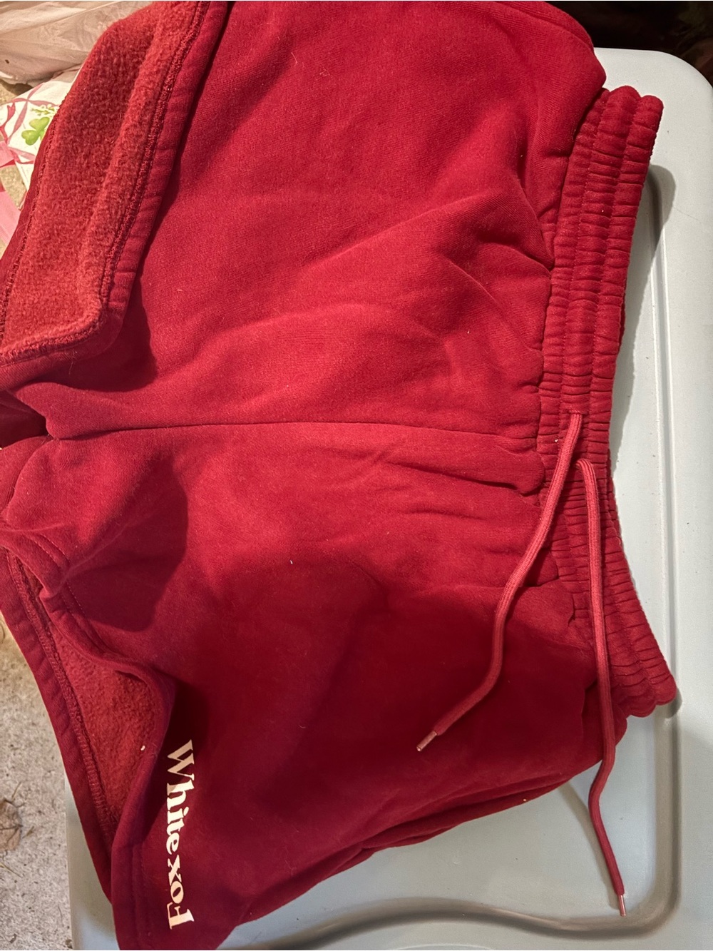 White Fox Red Fleece Drawstring Shorts